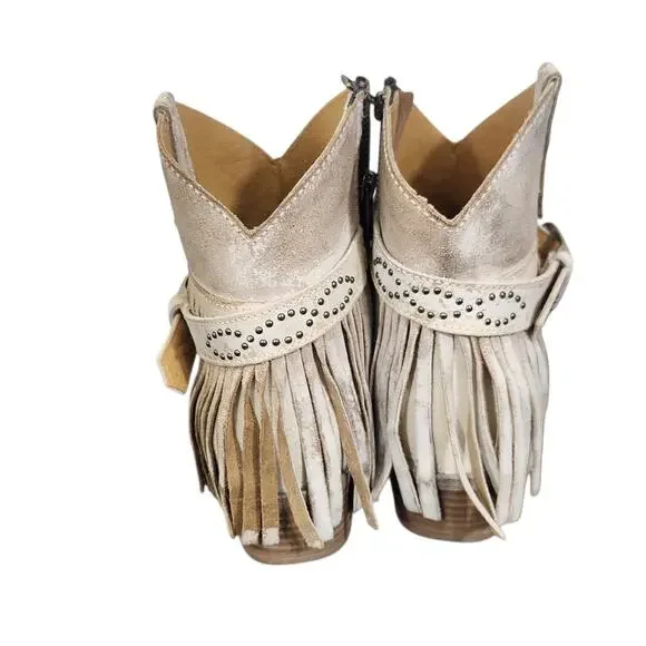 Sterling River Cowboy Boots Distressed Leather Fringe Buckle Zip Ankle Sz 9 - Picture 3 of 11